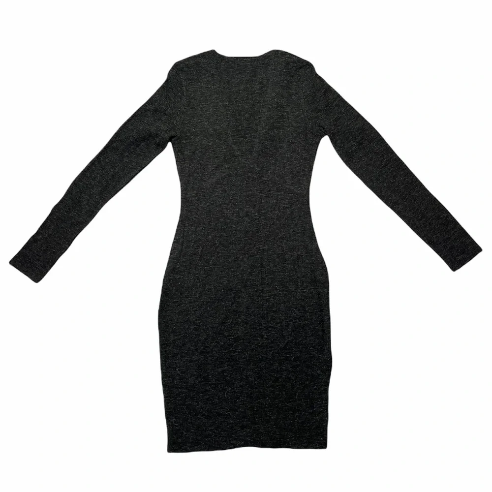Tobi | Grey Long Sleeve V-Neck Fitted Knit Mini Dress S
